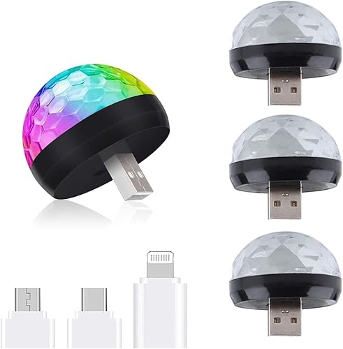 Mini luz de disco USB con adaptador de teléfono móvil, luces de fiesta de bola estroboscópica de discoteca, lámpara de bola mágica de cristal