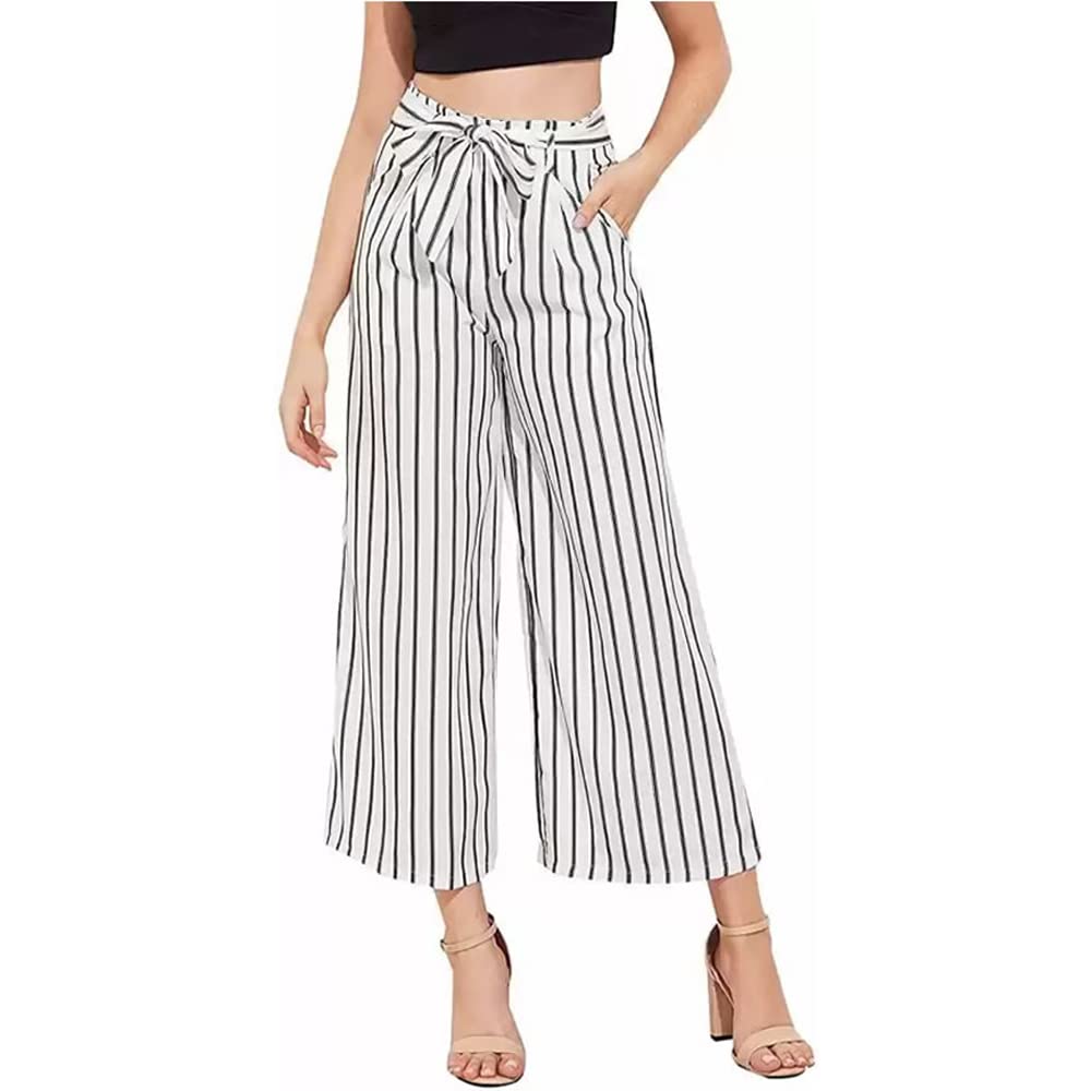 Black & White Striped Palazzo Pants for Girls and Women-image-18