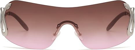 Rimless Y2k Sunglasses for Women Men Trendy Oversized Wrap Around Snake Shades AP3652