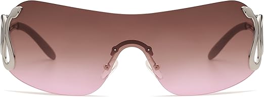 Rimless Y2k Sunglasses for Women Men Trendy Oversized Wrap Around Snake Shades AP3652