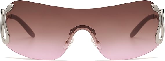 Rimless Y2k Sunglasses for Women Men Trendy Oversized Wrap Around Snake Shades AP3652