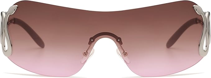 Rimless Y2k Sunglasses for Women Men Trendy Oversized Wrap Around Snake Shades AP3652