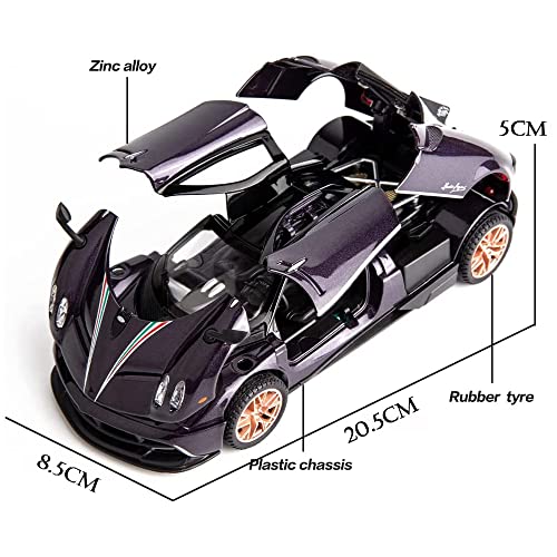 Image of DEUSON ECOM 124 Scale Huayra Die Cast Metal Toy Car for Kids Metal Diecast Car Toy Pullback Sound and Light Openable Door, Blue