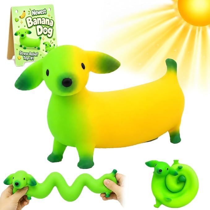Banana-Shaped Dog Squishy Toy,6X Stretch Stress Relief Fidget,Party Gift