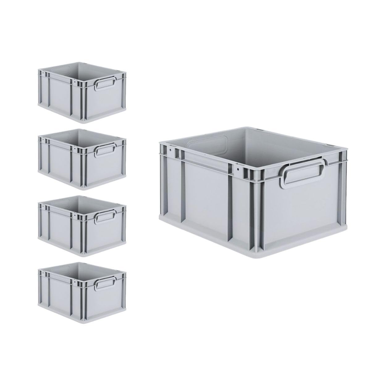 PROREGAL SuperSparSet 5x Eurobox NextGen Economy mit Scharnierdeckel & grünen Verschlüssen | Griffe geschlossen | HxBxT 22x30x40cm | 20 Liter | Eurobehälter Transportbox Transportbehälter
