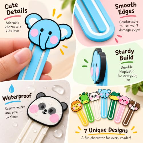 Image of 7 Pack Kawaii Animal Bookmarks Set | Cute Design | Durable & Waterproof