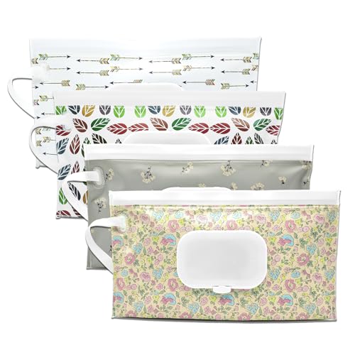 Image of 4 Packs Baby Wipes Dispenser,Portable Refillable Wipe Holder with Hanging Loop, Wet Wipes Container,Reusable Travel Baby Wipes Pouch for Indoor & Outdoor Using