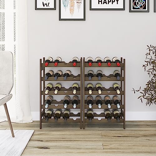 SMIBUY Bambus-Weinregal, 20 Flaschen-Display-Halter, 5-stöckige freistehende Lagerregale für Küche, Speisekammer, Keller, Bar (Walnuss) - 3