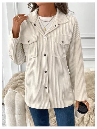 SOLY HUX Women's Corduroy Jacket Long Sleeve Button Front Flap Pocket Shacket Jacket Outerwear3
