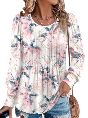 BETTE BOUTIK Long Sleeve Shirts for Women Fall Tops Dressy Blouses Crewneck Tunic Tops for Leggings S-3XL