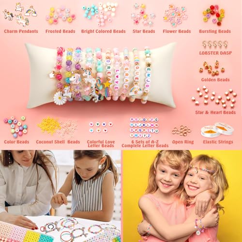 Image of SANNIDHI Bracelet Making Set, Clay Beads Kit, Macaron Color Beads for Bracelet Making for Girls Kids, Letter Beads with Unicorn Pendants, Crystal Star Flower Hair Beads Set for DIY Jewellery Crafts