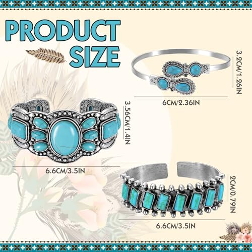 Highergo 3 Pcs Turquoise Bracelet for Women Bohemian Bracelet Western Bracelets Silver Cuff Bangle Fashion Jewelry3