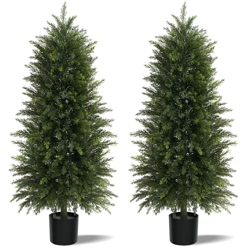 Image of 5 ft Artificial Topiary Cedar Trees Set of 2 for Outdoor