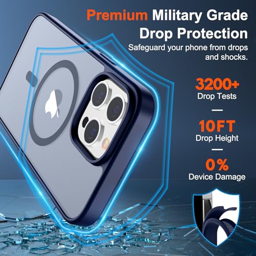 Image of SUPFINE Magnetic for iPhone 14 Pro Case (Compatible with MagSafe) (Military Grade Drop Protection) Translucent Matte Shockproof Phone Case,Navy Blue
