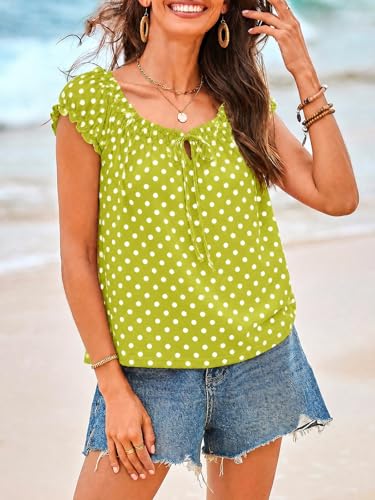 Image of Tankaneo Women Summer Tie Front Tank Tops Cap Sleeve Pleated Babydoll Tops Casual Loose Fit Going Out Flowy Shirt