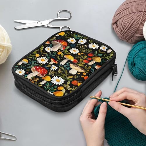 Image of Daisy Crochet Hook Case Portable Mushroom Crochet Organizers and Storage Soft Lightweight for Travel Outdoors Home Easy to Carry Washable