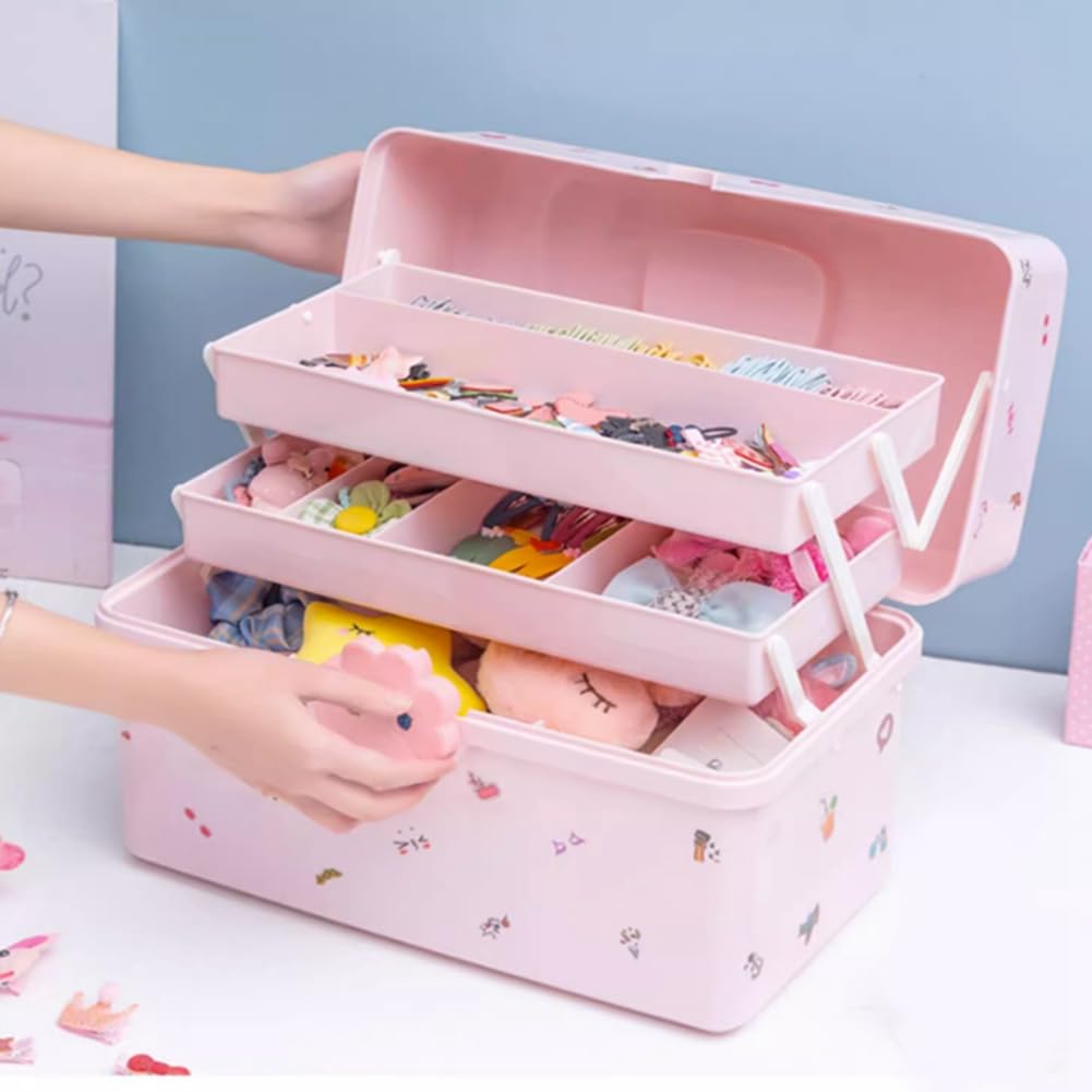 1 caja de almacenamiento de accesorios para el cabello de los niños rosa con banda de goma (extra)