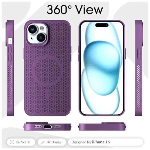 Image of Outlouders Back Cover for iPhone 15 | Honeycomb Cooling Design | Silicone Heat Dissipation | Mag-Safe Compatible | Shockproof Camera Protection Bumper Case (Purple Mag-Safe)