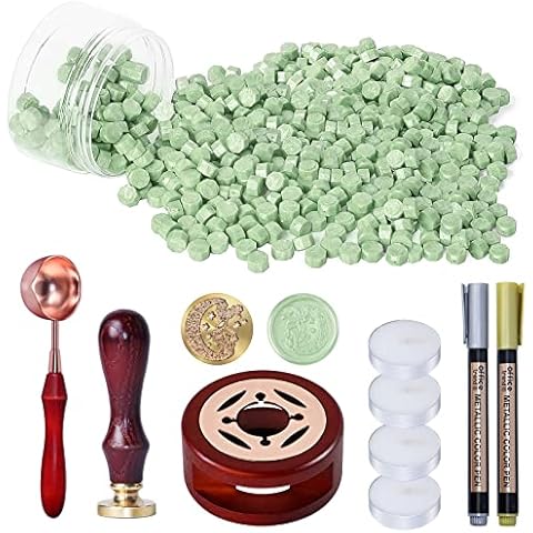 250 PCS Wax Seal Stamp Kit, WEWINK PLUS Green Sealing Wax Beads with Deer Wax Stamp, Wax Seal Warmer, Wax Seal Spoon, Tea Candles, Metallic Pen for Stamp Seals, Gifts, Invitations, Envelopes, Crafts Cover