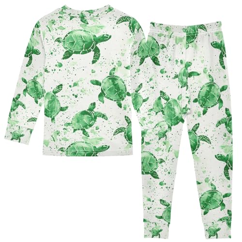 senya Green Turtle Watercolor Pajamas Set Long Sleeve Soft Cotton Sleepwear 2 Piece2