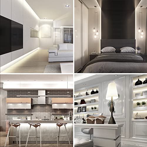 Image of phopollo White LED Strip Lights, 16.4ft Dimmable 6500k Daylight White Led Light Strip, 300 LEDs Flexible Led Lights for Bedroom, Mirror, Kitchen Decoration