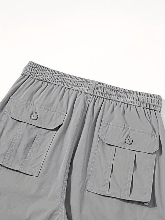 Image of Men's Cotton Cargo Pants for Men | Relaxed Loose Fit Drawstring Waist Cargo Trousers | Multi Pocket Casual Utility Pants for Outdoor, Travel