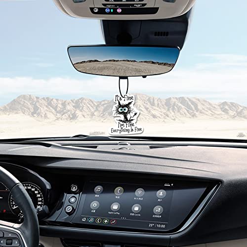 Image of 6 Pcs It's Fine I'm Fine Everything Is Fine Cat Car Air Fresheners, Funny Air Fresheners Long Lasting Cute Mirror Scented Hanging Car Decoration Ornaments Gift Interior Accessories for Men Women
