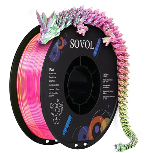 Image of Sovol PLA Filament Silk Tri Color Co-Extrusion 1.75mm, 3D Printer Filament 1kg / 2.2lbs, Shiny Silk Rose Blue Yellow 3 in 1 Coextrusion PLA Material + /-0.03mm