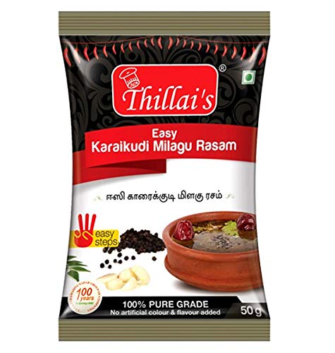 Thillais Masala - Polvo de másala vegetal indio (ASY KARAIKUDI MILAGU RASAM) 1.76ozm, 100% natural