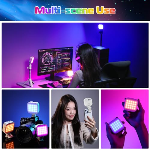 Image of ULANZI U60 RGB Video Lights White LED Camera Light 360 Full Color Portable Photography Lighting w Quick Release Cold Shoe Adapter and Clip, 2500mAh Rechargeable CRI 95+ 2500-9000K Dimmable Panel Lamp