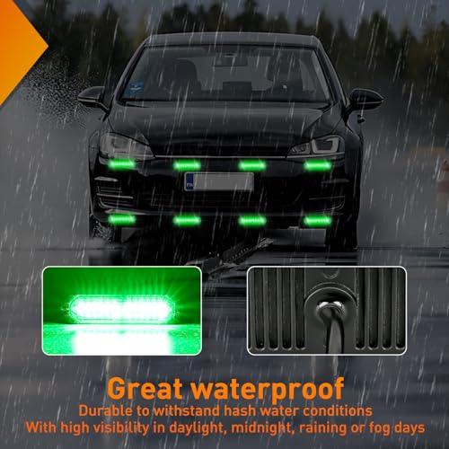 Image of Nilight 8PCS LED Strobe Lights 12V 24V Amber White Sync Feature Ultra Slim | Green 12 LED Emergency Hazard Warning Lights Flashing Warning Mini Surface Mount Grille for Cars Trucks Camper trailer SUVs