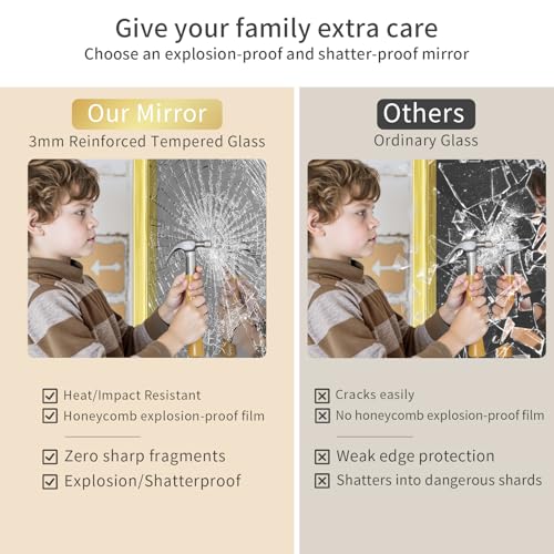 Image of Koonmi Gold Bathroom Mirror, 30x71 Shatterproof Wall Vanity Mirror