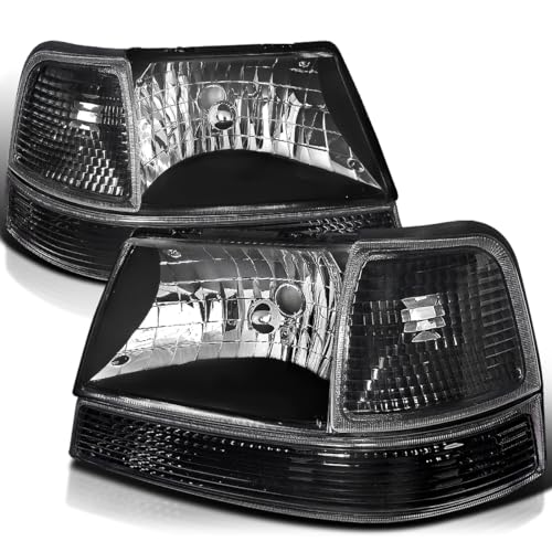 SPEC-D TUNING Black Headlights + Corner Lights Compatible with 1998-2000 Ford Ranger L+R Pair Assembly