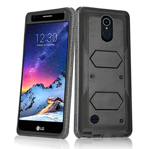 Asuwish Phone Case for LG Aristo 1, Phoenix 3, K4 2017, K8 2017, Risio 2, Rebel 2 LTE - Black - Hybrid Rubber & Hard Plastic - Anti-Slip, Wireless Charging Compatible - Rugged Case