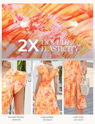 Image of GRACE KARIN 2026 Womens Summer Dresses V Neck Ruffle Sleeve Floral Boho Beach Dress A-Line Swing Midi Wedding Guest Sundress