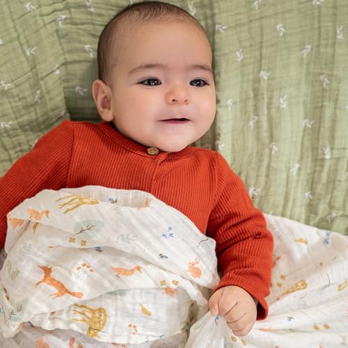 Image of aden + anais Essentials Cotton Muslin Swaddle, Breathable Baby Blanket, Ideal for Boys, Girls, Newborns, Babies & Infants, Receiving Blanket, Soft and Lightweight Wrap, 4 Pack, Sage Woodland