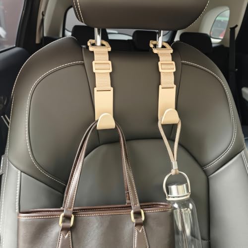 Image of Amooca Anti-drop Car Headrest Hooks 4 Pack Seat Organizer for Bags | Universal Fit Cars SUV Truck, Adjustable, Holds Backpack Water Bottle Handbags Groceries, 40lb Heavy Duty, Clip Design