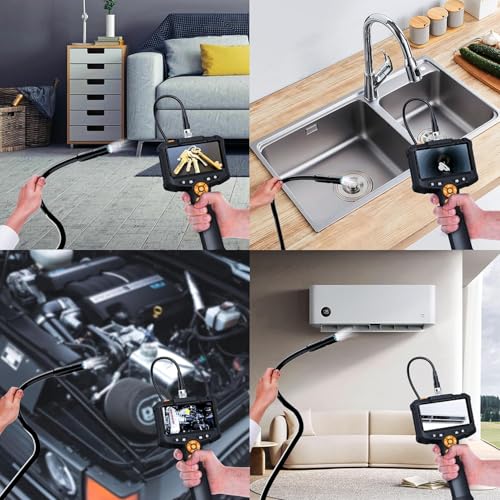 Image of Industrial Endoscope Camera, 4.3'' IPS Screen Borescope Inspection Camera with 8 LED Lights, 1080P HD Digital Snake Camera, Handheld IP67 Waterproof Drain Sewer Camera, 16.5ft Semi-Rigid Cable