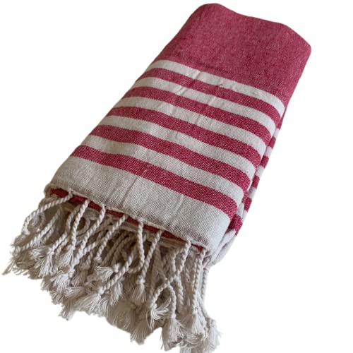 NARAMAKI® Beach Towel 90 x 170 cm in Pink Fouta with Fringes 100% Cotton, Ideal for Beach Lounger Sea and Pool - Image 4