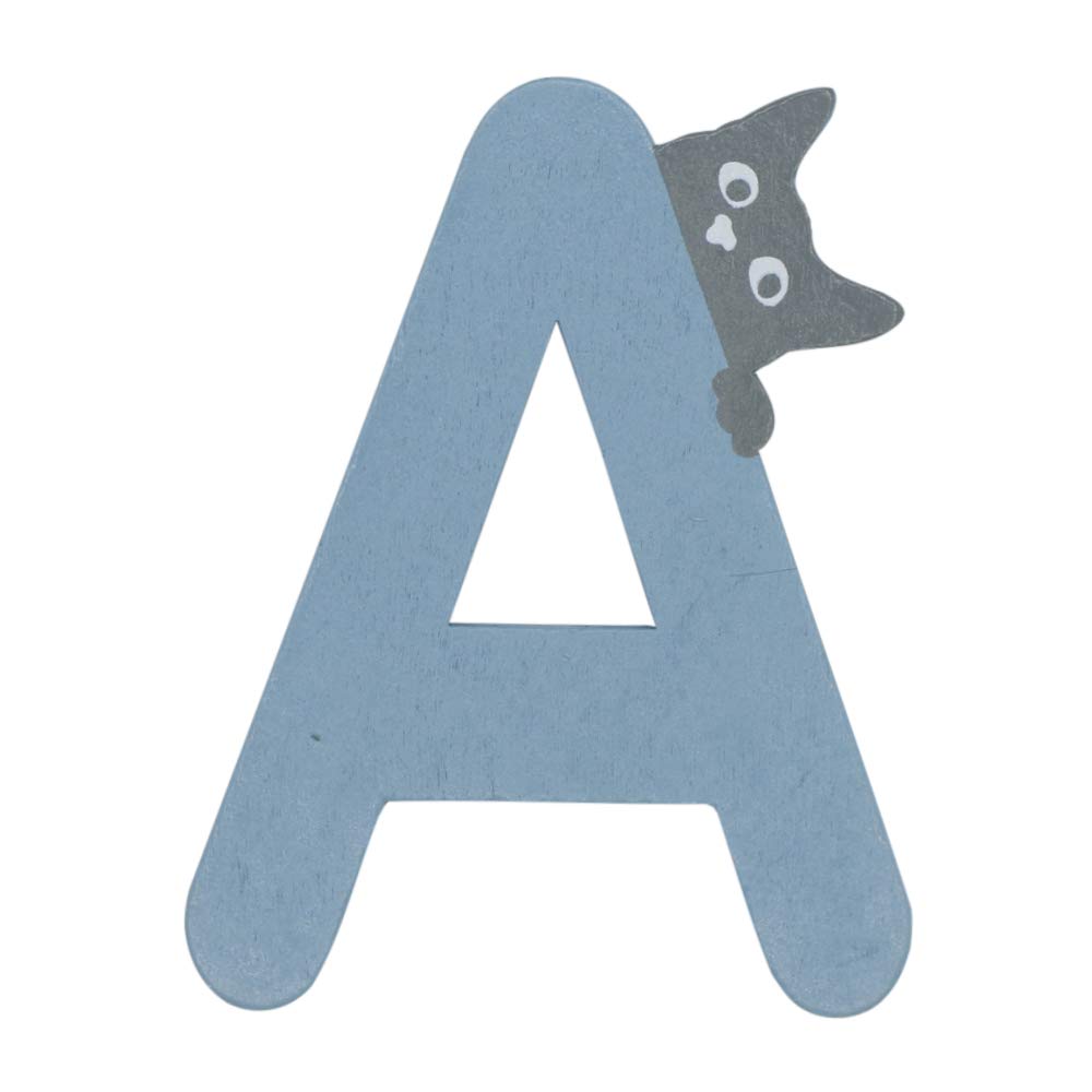 Holzbuchstaben bunt Tür Katzenmotiv Buchstaben Klebepads Taufe Geburt Dekoration Wände Kinderzimmer Wohnung Personalisierbare Buchstaben Handgefertigte (Blau, A)