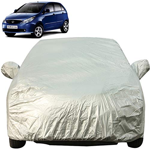 Image of Autofact Waterproof Car Body Cover with Mirror Pockets Compatible for Tata Indica (Triple Stitched, Bottom Fully Elastic, Light Grey 2 X 2 Matty)