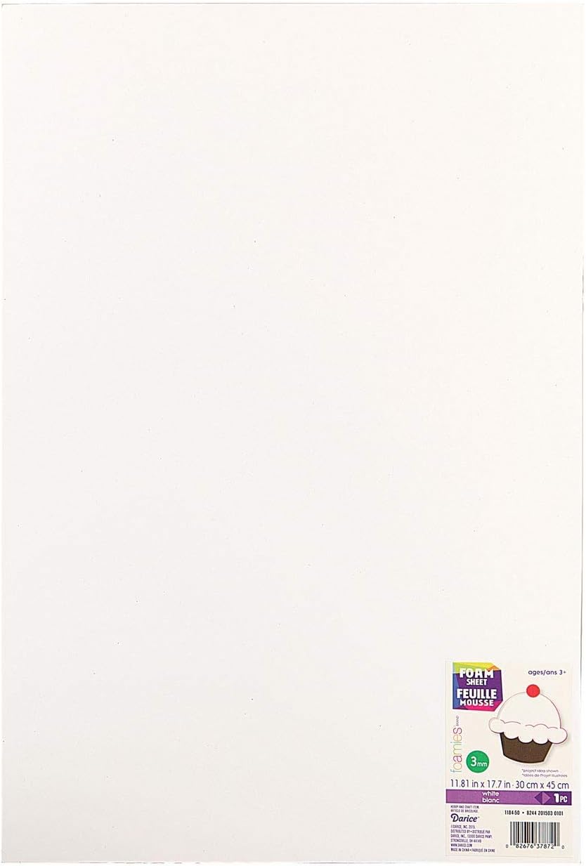 Darice Foamies Foam Sheet White 3mm Thick 12 x 18 inches (10-Pack) 1184-50