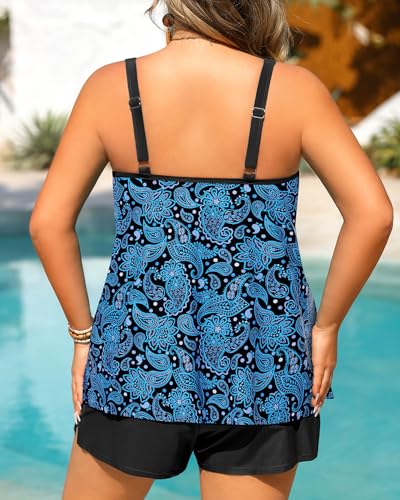 Image of Tempt Me Plus Size Tankini Swimsuits - Women Two Piece Tankini Top with Shorts Flowy Swimsuit 2025 Bathing Suits
