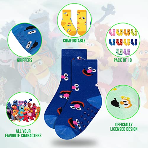 Sesame Street Toddler Socks with Grippers, Non Slip Socks for Kids3