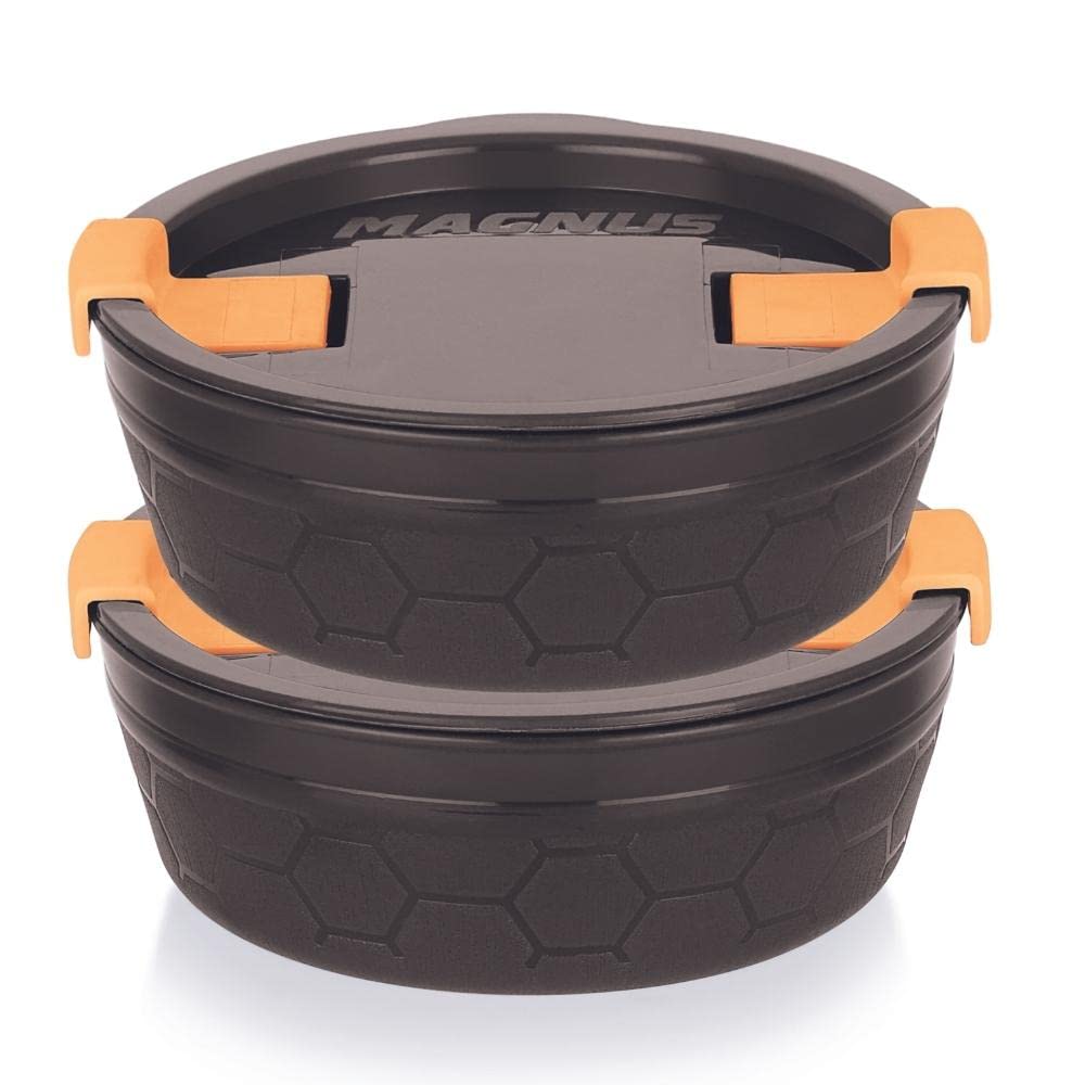 Magnus Microwave Safe Stainless-Steel Steam Lock Round Kitchen Food Storage Containers with Airtight & Leak proof Lid (Set of 2) | Black (150ML)