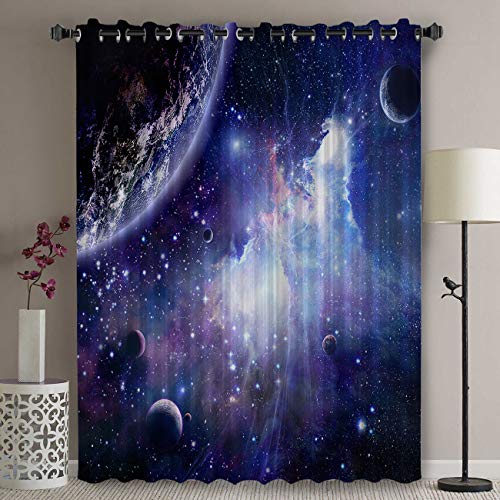 Blackout Curtains Kids Room Darkening Curtains Space Cosmic Sky Stars In Galaxy Nebula Cosmos 52" Wide X 45" Long Thermal Insulated Grommet Top Window Curtains For Bedroom #TOP3