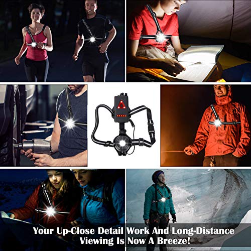 WESTGIRL Lauflicht, Brustlampe mit verstellbarem Strahl 500 Lumen, USB wiederaufladbare wasserdichte vordere Lampe und hintere Warnblinkende LEDs