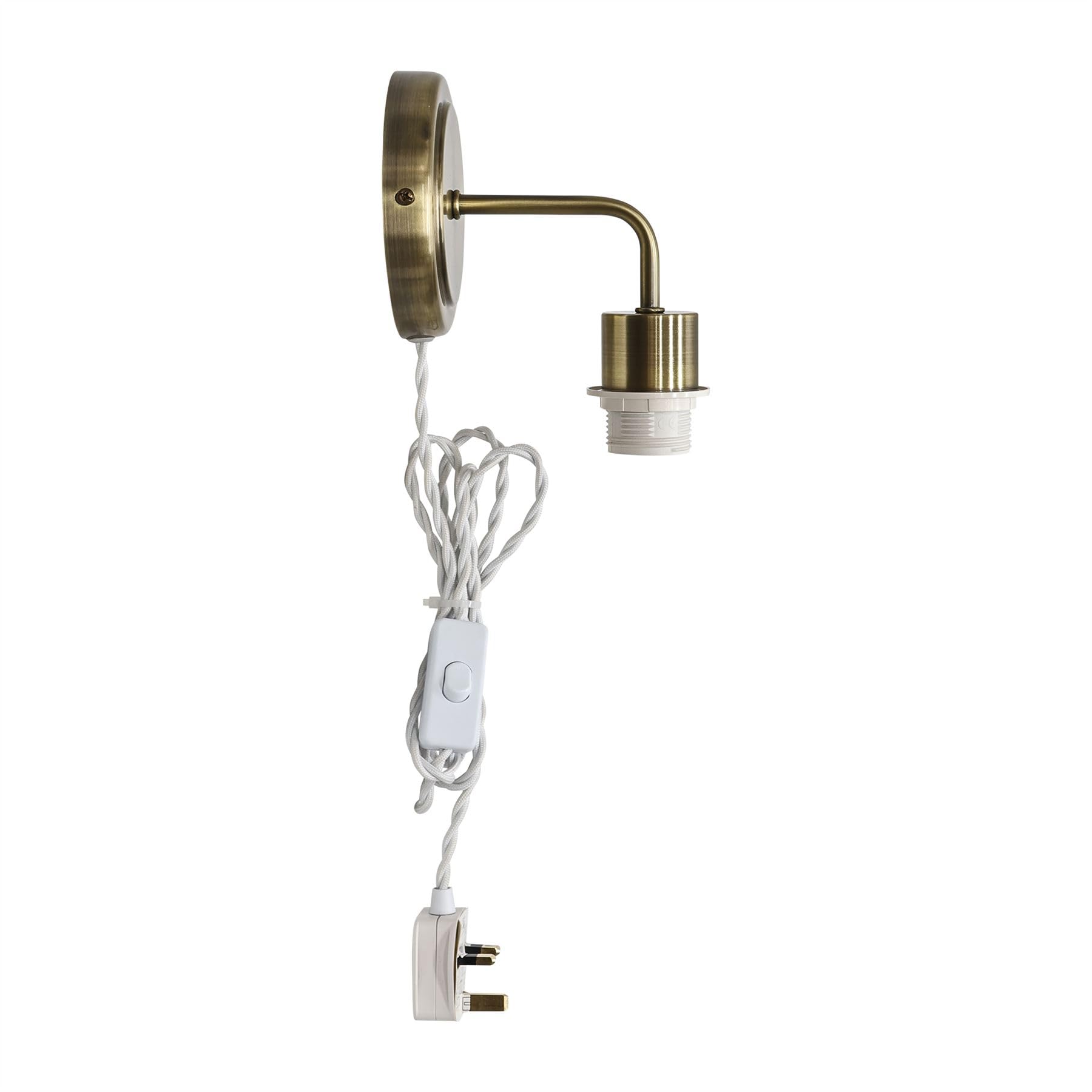 Firstchoicelighting Antique Brass Plug In Wall Light Or Reading Bedside Lamp, Inline On/Off Switch, 3 Pin, Fitting Only