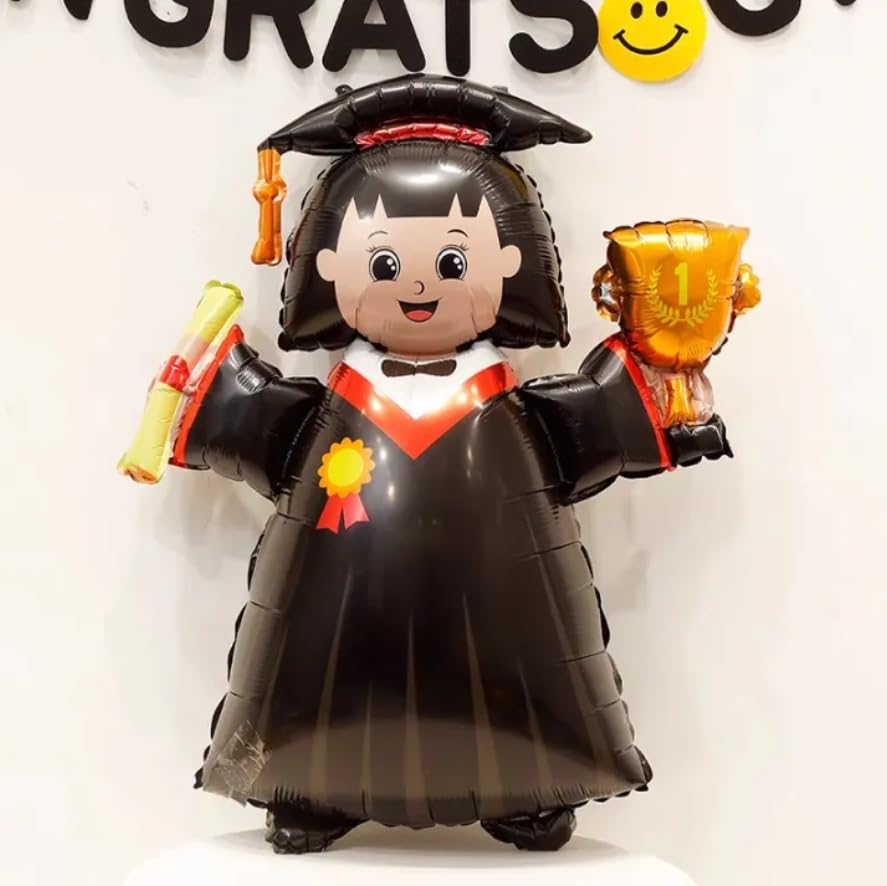 Image of Atpata Funky 40-inch Grad Girl Foil Balloon in Cap & Gown with Trophy and Scroll - Perfect Decor for Happy Graduation Party Decoration, Congrats Grad Convocation Celebrations