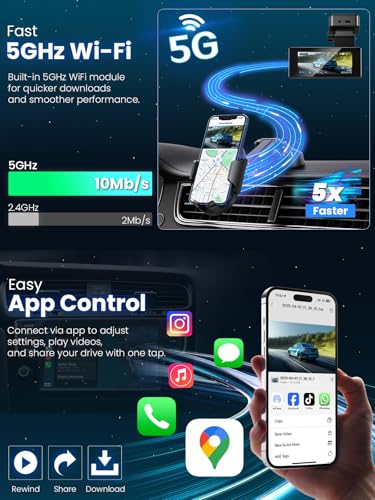 TINAZEOK Dash Cam Front and Rear 4K+2.5K, 5GHz WiFi GPS, 128GB Card Included, App Control, 3.16" IPS Screen, 24H Parking Mode, Night Vision, 170° Wide Angle, G-Sensor, WDR, Dashcam for Cars(C6 Pro) - Image 3